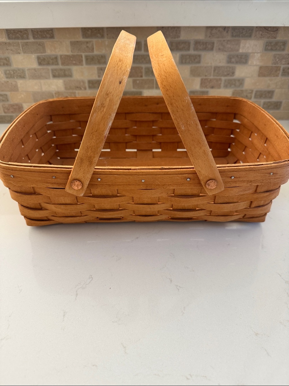Longaberger Vintage Natural Wood Woven Basket with Dual Handles - Brown